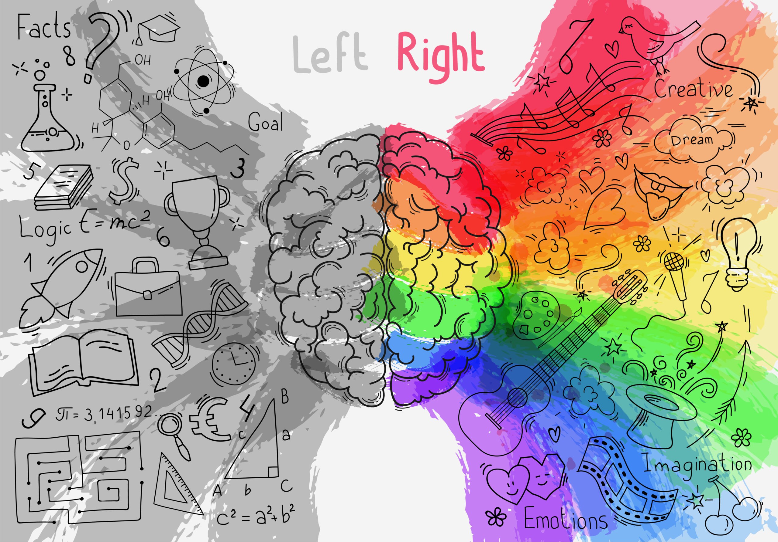 Concept of the human brain Creative concept of the human brain. Left and right side. Brain left and right side hemispheres concept. Vector illustration